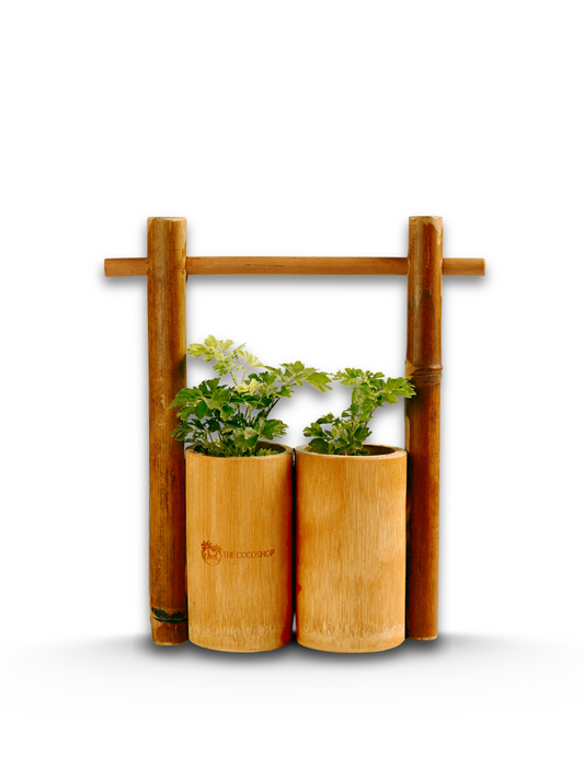 Bamboo Table Top Double Barrel {Planter Pot}